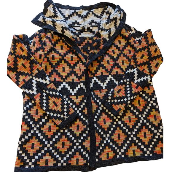 Bass Cardigan Womens Small Southwestern Open Front Boho Geometric Fall Sweater - Picture 2 of 16